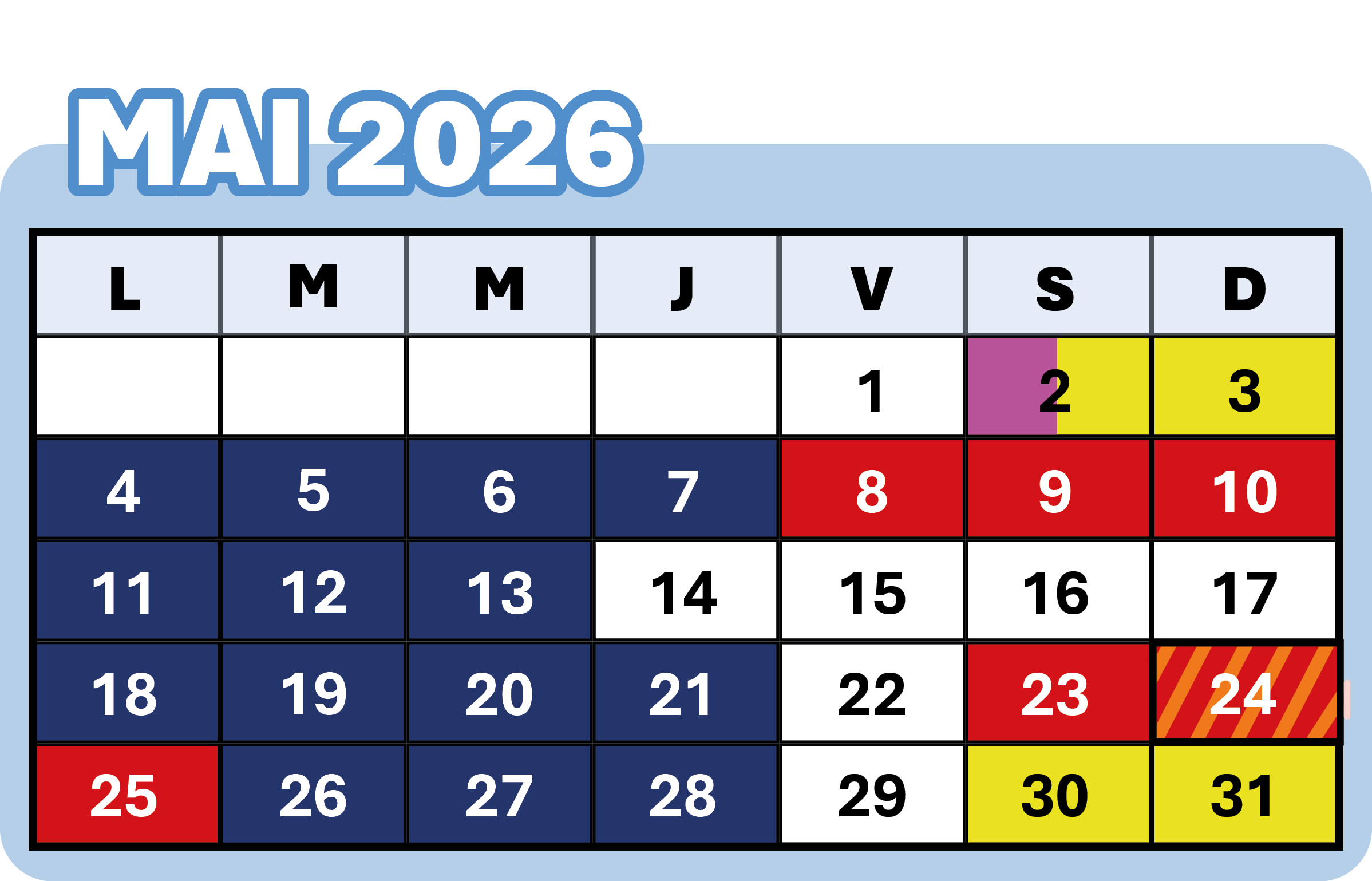 Calendrier mai 2026